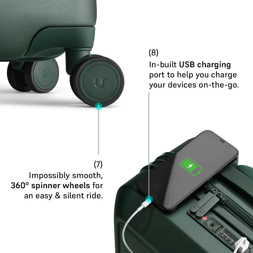 Caliber Hard Luggage Set of 2 (Cabin & Medium) – Forest Green