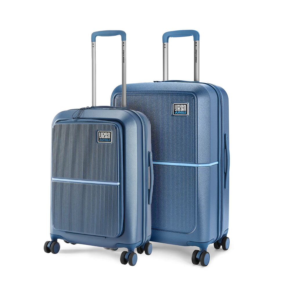 Caliber Hard Luggage - Azure Blue - Set of 2 (Front Open Cabin and Medium)