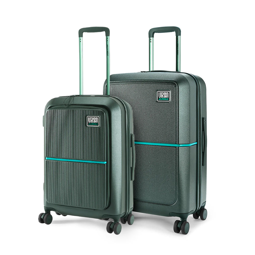 Caliber Hard Luggage - Forest Green - Set of 2 (Front Open Cabin and Medium)