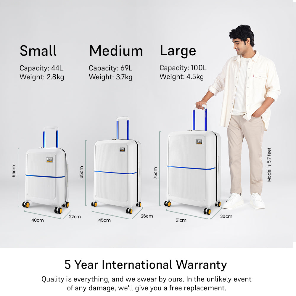 Set of 2 (Cabin & Medium) Hard Luggage – Ivory White