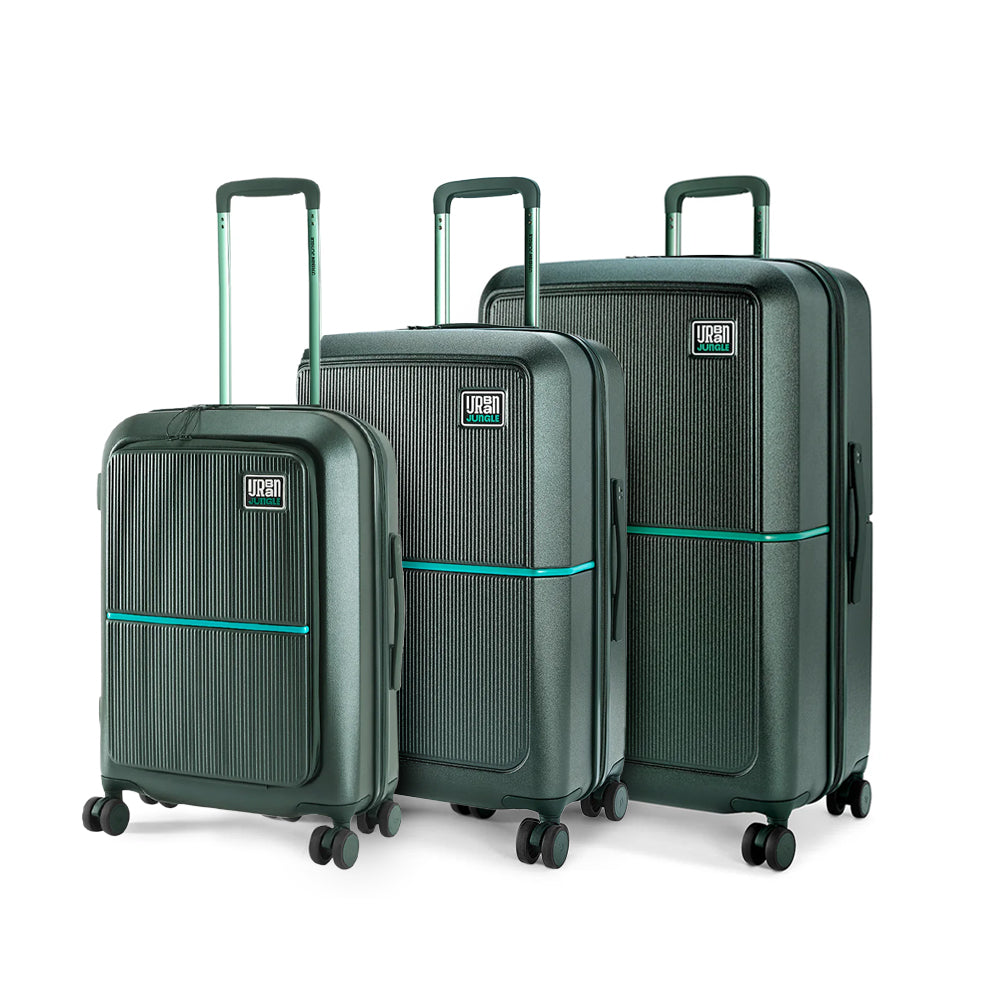 Caliber Hard Luggage - Forest Green - Set of 3 (Front Open Cabin with Medium and Large)