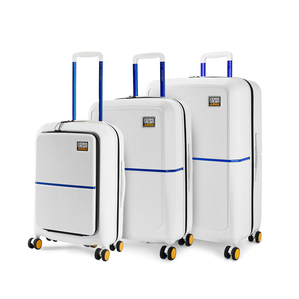 Caliber Hard Luggage - Ivory White - Set of 3 (Front Open Cabin with Medium and Large)