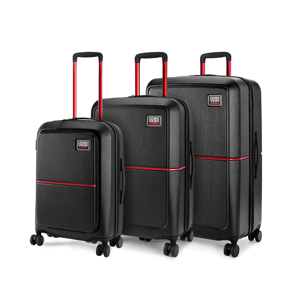 Caliber Hard Luggage - Carbon Black - Set of 3 (Front Open Cabin with Medium and Large)